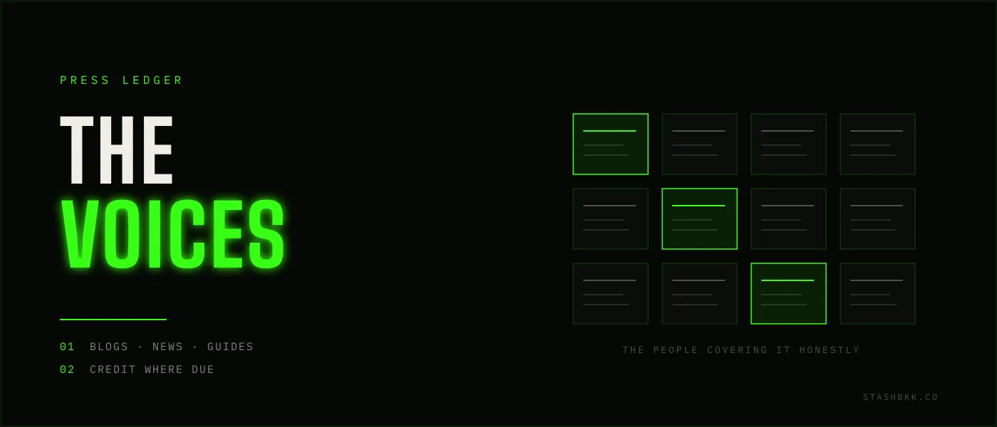 Grid of publication cards - the blogs, news outlets, and guides covering the Bangkok cannabis scene honestly