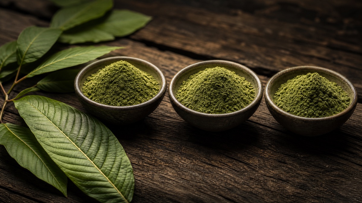 Kratom effects guide — white, green, and red vein kratom powder compared honestly